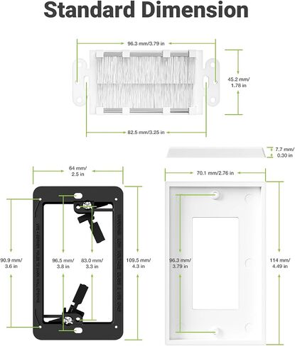 Brush Wall Plate with Mounting Bracket, Cable Pass Through UL Listed Decorator Cover for Low Voltage Wires, Single Gang Cord Hider for TV Home Theater System, White, 2 Pack in Saudi Arabia