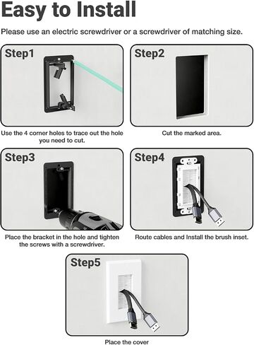 Brush Wall Plate with Mounting Bracket, Cable Pass Through UL Listed Decorator Cover for Low Voltage Wires, Single Gang Cord Hider for TV Home Theater System, White, 2 Pack in Saudi Arabia
