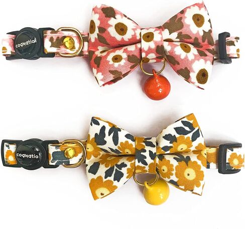 Cat Collars with Bells and Safety Release Buckle, Floral Bow Tie Kitten Collars,Pack of 2, Adjustable 20-30 cm in Kuwait