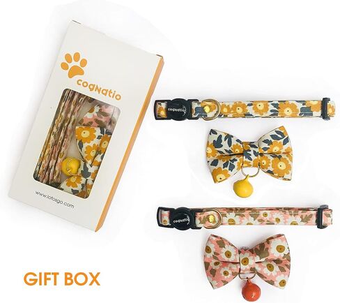 Cat Collars with Bells and Safety Release Buckle, Floral Bow Tie Kitten Collars,Pack of 2, Adjustable 20-30 cm in Kuwait