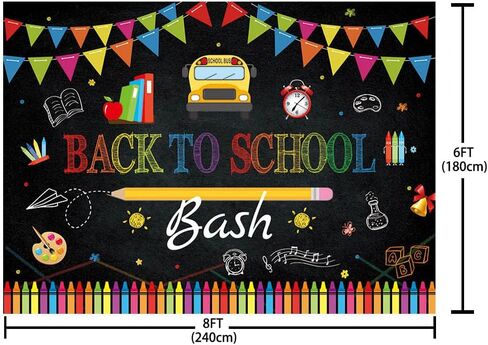 7x5ft Back to School Bash Backdrop Chalkboard Welcome Back to School Background for Photography Bus Books and Colored Pencils Flags Decorations Banner in Kuwait