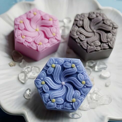 Hexagon Flower Silicone Soap Mold,DIY Chocolate Cake Molds,Aroma Plaster Diffuser Resin Craft Mould,Silicone Mold for Soap in Kuwait