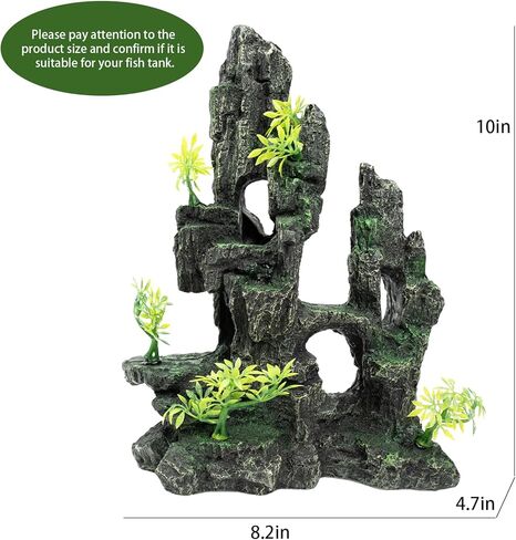 ديكورات حوض السمك SiissaPeksid - زينة حوض السمك المطلة على الجبل مع جسر كهف بيت الشجرة والنباتات الاصطناعية، Shuangwu in Kuwait