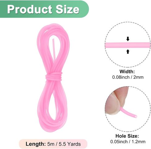 Hollow Pipe Tubing Rubber Cord, 5.5 Yards 2mm Stretchy String with 1.2mm Hole Elastic Strings Barber Cords for Jewelry Making/DIY Crafts/Necklaces/Bracelets [Reddish Purple] in Saudi Arabia