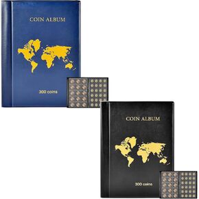 Coin Collection Book Holder Album for Collectors, 300 Pockets Coins Display Storage Case, Collecting Sleeves Organizer Box for Coin Collections Supplies, Money Currency, Pennies, Quarters（2Pack）