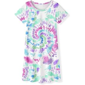 Arshiner Girls Nightgowns Summer Soft Cute Cartoon Print Pajama Sleep Dress for Kids 4-12 Years