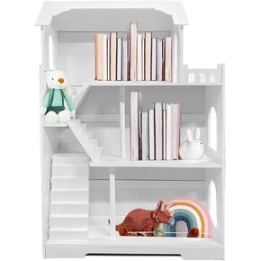 Wooden Dollhouse Bookshelf ، خزانة كتب Dollhouse ذات 3 مستويات للكتب واللعب أرفف منظمات التخزين ، منزل دمية كبير لغرف الأطفال ، غرفة اللعب ، حضانة ، هدية الفصل الدراسي ل 3 3+