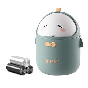 Cute Desktop Trash Can Wastebasket with 90 Trash Bags, Creative Mini Countertop Garbage Can with Lid, Small Plastic Storage Bin for Home Kitchen Dressing Office Kids Bedroom(Green)