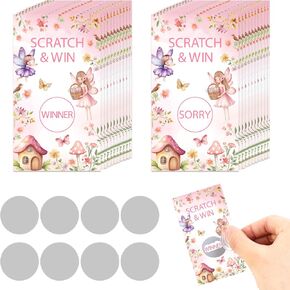 Sursurprise 50 PCS Fairy Scratch Off Cards ، لعبة Fairy Party ، Fairies Mushroom Butterfly Gerfity Awfety Raffle Tickets for Garden Woodland Fairy Birthday Dame Baby