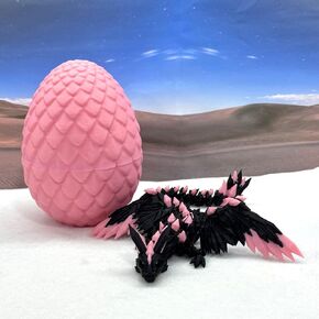 Crystal Winged Dragon with Egg, Articulated 3D Printed Black and Pink Crystal Fidget Stress Relief Toy CW003-PE