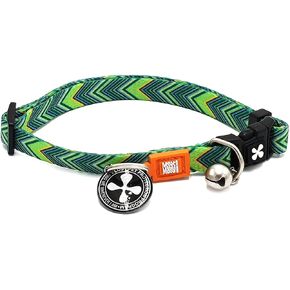 MAX & MOLLY FUN & WHIMSY CAT COLLAR W/Jingle Bell ، Breakaway Safety Buckle ، Mivening and Smart ID SMART TAG FOR GIRL أو BOY CATS/KITTENS ، VINTAGE GREEN CHEVRON