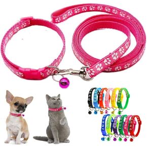 Blue Dog Collar with Bell Leash Set,Nylon Basic Reflective Puppy Collars Girls Boys Paw Print for XXS Xs Small Cat Pet Animal Litter Tiny Kitten in Saudi Arabia