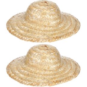 Luxshiny 2pcs القبعات المصغرة قشوات منسوجة يدويًا للحرف ديكور جميل للدمى والحيوانات الأليفة للأزياء المصغرة DIY وتزيين المنزل