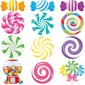 60pcs زينة Board Bulletin Candy مجموعة Candyland Party Paper Clutouts Peppermint Lollipop Classroom Wall Mome Decord Card