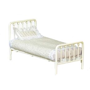 Dolls House Old Fashioned White Metal Single Single Single Bed Furniture