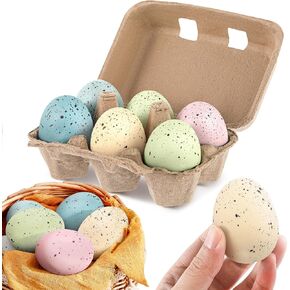 12 PCS Foam Easter Eggs 2.4 بوصة باستيل ملونة مرققة البيض مع الكرتونات للمنزل منزل حديقة الدجاج زخارف عيد الفصح DIR (لون الخشب)