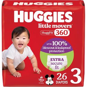 Huggies Size 7 Baby Diapers, Little Movers HuggFit 360° Baby Diapers with 360° Waistband, Size 7 (41+ lbs), 44 Count, Packaging May Vary