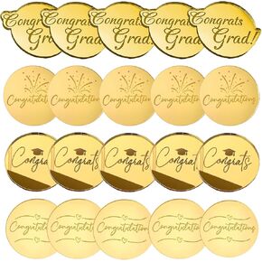 20 PCS Cupcake Cupcake Toppers Round Acrylic Mirror محفورة تهنئة تخرج كعكة الكعك على لوازم حفل التخرج الحفلات (الذهب)