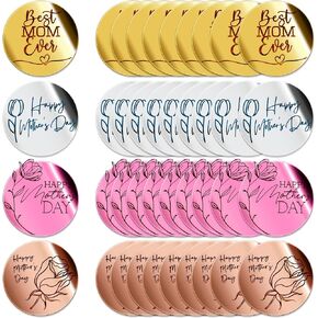 40 Pcs Happy Mothers Day Cupcake Toppers Acrylic Mirror Disc Mirror Cake Topper Mom Engraved Mothers Day Cake Topper Round Heart Flower Rose Picks Cupcake Decor for Mother's Day Gifts Party Decor