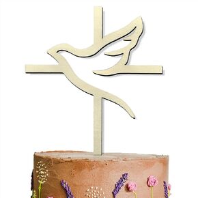 Dove Bird Cross Cake Topper - المعمودية الأنيقة والديكور الكعك المقدس الأول مثالي للتعميد ، أو الاحتفالات الدينية ، أو الاستحمام للأطفال ، أو حفلات أعياد الميلاد. (حمامة)