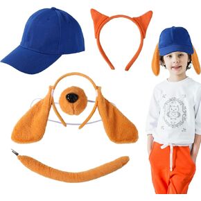 5pcs Dog Costume Accessories Set, Including Blue Cap Puppy Ears Headband Tail Nose Animal Costume for Kids Boy Man Halloween Christmas Cosplay Supplies