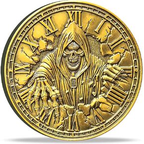 Memento Mori Coin EDC Challenge Stoic Reminder - 1.57 Inch Diameter with Grim Reaper and Hourglass Design, Inspirational Quote, Protective Case Included