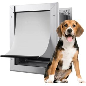 Dog Door for interior and exterior doors and walls, Double Magnetic Silicone Flap Lockable, Aluminium with Telescoping Tunnel - Cat Door - Pet Door - Durable - Energy Efficient - Weather Proof, Gray