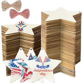 Fcecor 4 "100pcs النجوم الخشبية للحرف اليدوية ، النجوم الخشبية لأطفال الرابع من يوليو ، شرائح خشبية ، مستلزمات DIY ، الحلي الخشبية غير المكتملة لمشاريع DIY Christmas Crafts