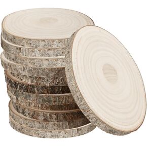 QTLCOHD 12 Pcs Large Unfinished Wood Slices for Centerpieces, 7-8 Inch Natural Wood Slab Round Wooden Circle with Bark for Tables, Rustic Wedding Decoration, DIY Painting Crafts, Christmas Decor