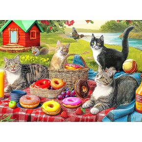 500 Piece Puzzles for Adults - Difficult Jigsaw Puzzles for Adults Challenging - Picnic Kittens and Donuts