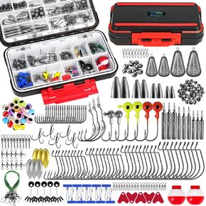 THKFISH 248pcs Fishing Accessories Kit，Fishing Tackle Box with Tackle Included Including Jig Hooks, Bullet Bass Casting Sinker Weights, Fishing Swivels Snaps, Sinker Slides, Perfect Fishing Gear
