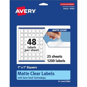 Avery Matte Clear Square Labels, 1" x 1", 480 Labels, Print-to-The-Edge, Laser/Inkjet Printable
