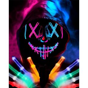 قناع الهالوين LED LED UP Purge Mask مع قفازات LED ، زي قناع Glow Scary مع El Wire for Men Halloween Festival Cosplay Garquerad