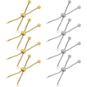 Hobbspring 8pcs 2 ألوان قابلة للتعديل سوار شريط التمرير السلاسل التمدد 3.15 بوصة 304 سوار منزلق من الفولاذ المقاوم للصدأ مع نهايات الكرة النتائج التي توصلت إليها المجوهر
