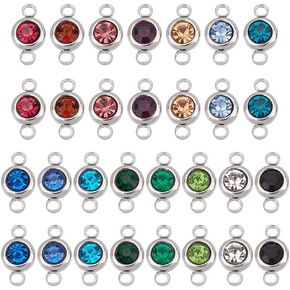 UniCraftale 30pcs 10 ألوان موصلات رابط الراين Rhinestone الفولاذ المقاوم للصدأ مسطح مستدير من الزجاج البلوري الربط بين موصلات سحر 12 مم لصنع المجوهرات