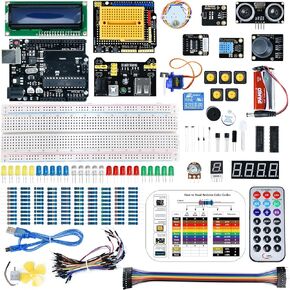 مجموعة Super Starter Kit للبالغين وأطفال المدارس المتوافقة مع Arduino IDE تشمل لوحة UNO R3 وتشمل البرنامج التعليمي Breadboard & LCD 1602 SERVO MOTOR HC-SR04 KIT