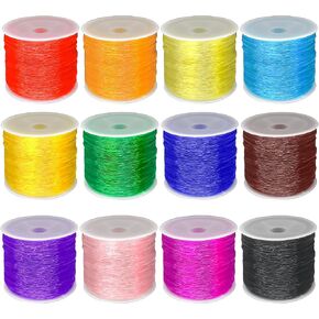 ﻿FQTANJU 660 Yards 0.8 MM Elastic Crystal Tec String for Bracelets, 12 Rolls Stretch Bead String Cord Jewelry Thread Elastic String for Bracelets, Necklaces, Pony Beads, Clay Beads (Multiple Colors)
