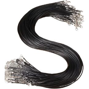 QSLLER 100pcs Black PU Leather Cord Wax Rope Chain Necklace 45cm+5cm Stainless Steel Chains For DIY Jewelry Making Pendant Supplies