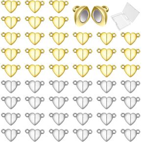 40 pcs القلبية على شكل قلب المشابك المغناطيسية الملحقات الذهب الفضة الفضة قلادة القلادة قلادة لقفل الانفصال المغناطيسي لملحقات مجوهرات صنع المجوهرات DIY