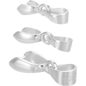 3Pcs Pinch Bail Clip Clasp 3 Size 925 Sterling Silver Snap on Bail Bead Pendant Connector Dangle Charm Jewelry Finding for Jewelry Making Accessory Supplies Necklace Bracelets DIY Craft