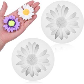 2pcs قوالب سيليكون زهرة الكريسنثموم ، قالب كعكة فندان ديزي لزينة الكيك ، كب كيك ، حلوى شوكولاتة ، شوكولاتة ، طين بوليمر حرفة السكر ، قوالب شمعة فريدة من نوعها