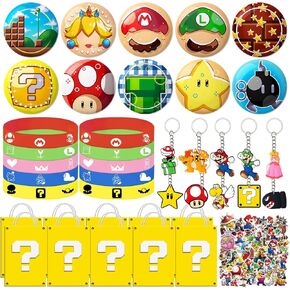 90 PCS Party Favors تشمل 10 أساور ، 10 سلاسل المفاتيح ، 10 أكياس ، 10 زينة للأنماط و 50 ملصقًا للأطفال ، وأفضل حشو حقيبة هدايا و pinatas لحفلة عيد الميلاد