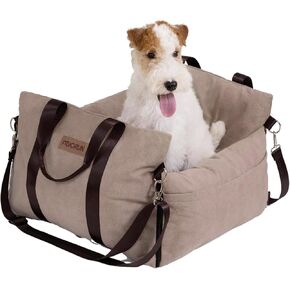 Booster Dog Car Seat for Medium Dogs，Cozy and Secure Pet Travel Carrier Bed for Medium Dogs up to 25lbs, Detachable and Washable Storage Pockets, Clip-On Safety Belt, Grey