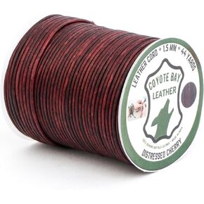 Coyote Bay® Leather Cord in Distressed Brown Color, 44 Yards Length, 1.5mm and 2mm Thickness, 100% Genuine Buffalo Leather, for Jewelry Making, Crafts, and Hobby Projects (Distressed Brown, 2 mm)