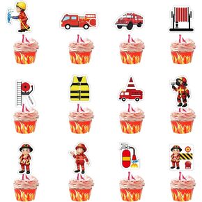 24pcs إطفاء الشاحنة كب كيك أعلى القبعات الإطفاء كب كيك يختار الإطفاء محرك المحرك ديكورات كعكة الإنقاذ للاستحمام طفل عيد ميلاد ديكورات الكعكة لوازم اللوازم