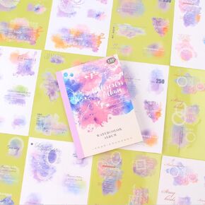 Dwpetzo Watercolor Journaling Dounding Book with Words and Frames ، Background Background Pet Washi Materials for Scrapbooking ، Junk Journal Supplies ، Planner ، Bujo ، 18 Sheets ، A6