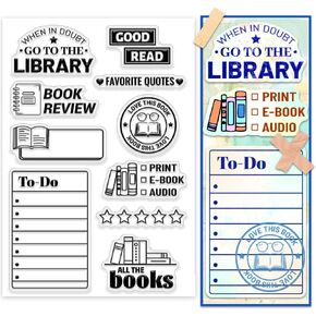 PH PandaHall Craft Reading Clear Stamp, Book Review to-do List Love Book Silicone Stamp Good Read Transparent Rubber Stamp for Student Teacher Card Making, Book, Journal, Gift Tags, Scrapbooking