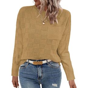 Women Lightweight Sweaters Crewneck Long Sleeve Block Knit Pullover Shirts Tunic Tops with Pocket Dusty Pink X-Large in Kuwait