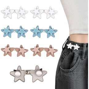 6 Set Pant Waist Tightener Star Buttons Pins for Loose Jeans Reusable Waist Cincher Clip for Women Clothing Dresses Skirts No Sewing and Tool Colorful Decoration Accessories