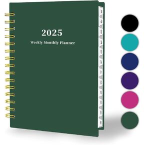 Ymumuda 2025 Planner, Weekly Monthly Planner 2025, JAN.2025 to DEC.2025, 8.4"×6", School Planner Spiral Bound for School Home Office, Deep Green
